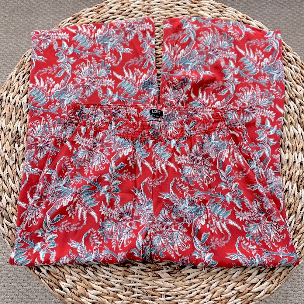 LOFT Tropical Palm  Floral Wide Leg Palazzo Pant - Picture 3 of 9